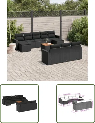 Produktbild von The Living Store 11-tlg. Garten-Sofagarnitur mit Kissen Schwarz Poly Rattan