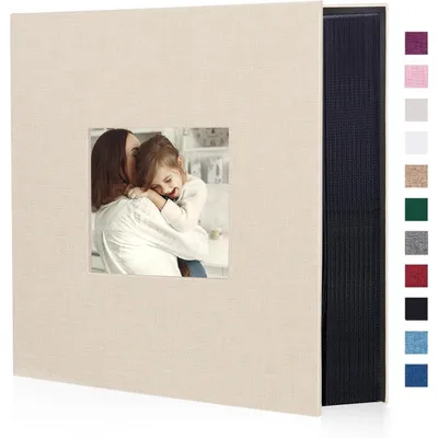 Productafbeelding van Fotoalbum, linnen, 10x15 cm, capaciteit voor 1000 foto's, beige, hardcover met venster, afmetingen 33x31,8 cm