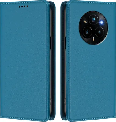 Immagine prodotto di Custodia in pelle per Realme 14 Pro+ 5G, custodia a libro magnetica in Finto cuoio con supporto, blu lago