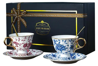 Produktbild von Kreative Keramiktasse für Kaffee, 260 ml, blau und weiß