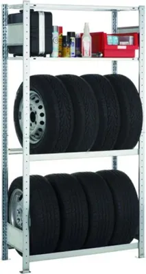 Produktbild von Schulte Garagenregal-Set Reifenregal MULTIplus150 | Grundregal | HxBxT 200x100x40cm | 2 Ebenen + 2 Reifenebenen | Fachlast 150kg | Verzinkt