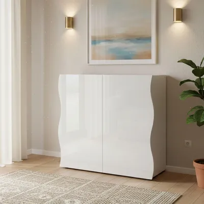 Produktbild von Kommode Dlandin, Küchen-Sideboard mit 2 Türen, Wohnzimmer-Buffet, 100% Italy, cm 90x40h81, glänzend weiß