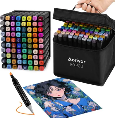 Imagen del producto de Juego de rotuladores de doble punta a base de alcohol, 80 colores, tinta permanente, para dibujar