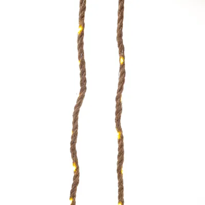 Two strands of brown rope with small yellow lights are shown against a white background.