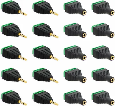 Produktbild von 10x Klinken Buchsen + 10x Stecker 3,5mm Adapter > Terminalblock 4 Pin Schraub Klemme Set