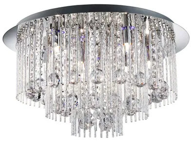Zdjęcie produktu dla Lampa sufitowa Beatrix Blue Led / 8 Flame Flush, chrom, skręcane rurki i przezroczyste kryształowe krople