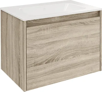 Zdjęcie produktu dla FACKELMANN COMPACT LINE umywalka z szafką podumywalkową 71 cm, brązowa, umywalka ceramiczna biała, 1 szuflada, nowoczesny design do łazienki