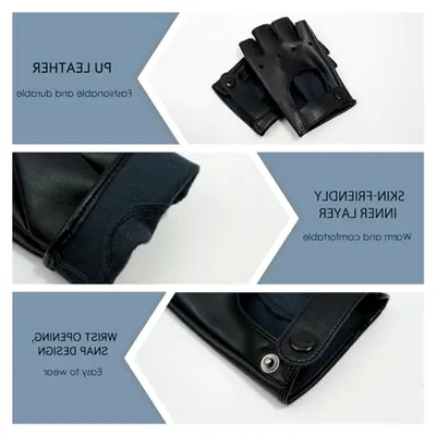 Produktbild von Fingerlose Handschuhe aus Leder für Herren und Damen, Ungefütterte Halbfingerhandschuhe für Auto, Fahrrad, Motorrad