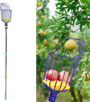 Obrázok produktu pre Nástroj na zber ovocia z nehrdzavejúcej ocele s tyčou a košíkom, jednoduchá montáž, zberač ovocia, nastaviteľná dĺžka