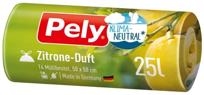 Zdjęcie produktu dla Worek ze sznurkiem Pely 25L o zapachu cytryny zneutralizowany klimatycznie 14 sztuk