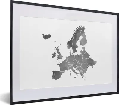 Produktbild von MuchoWow® Gerahmtes Poster Eurocard in grauer Aquarellfarbe - schwarz und weiß 40x30 cm - Poster mit Schwarzem Bilderrahmen Wandposter Rahmen Foto Bilder - Bilderrahmen - Poster im Rahmen