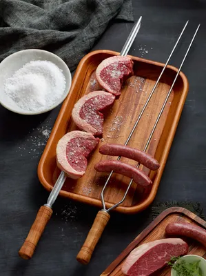 Immagine prodotto di Tramontina CHURRASCO Grillspieß Breit, Fleischspieße, Schaschlikspieß, Grillzubehör, Edelstahl / Holz, 75 cm, 29810-130