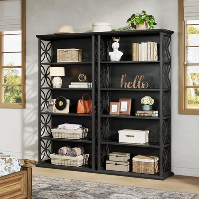 Immagine prodotto di Libreria a 6 ripiani, set da 2, altezza 180,3 cm, struttura in metallo nero, stile industriale