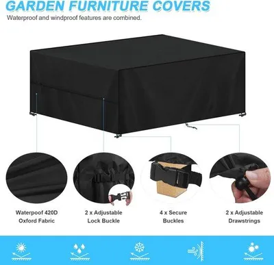 Imagen del producto de Funda protectora Ibenzoa® para muebles de jardín: impermeable, fabricada en Oxford 420D, resistente a los rayos UV y al viento, de 150x90x90 cm, con cordones ajustables y bolsa de almacenamiento