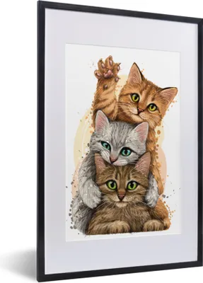 Produktbild von MuchoWow® Gerahmtes Poster Katzen - Illustration - Haustiere - Katze 40x60 cm - Poster mit Schwarzem Bilderrahmen Wandposter Rahmen Foto Bilder - Poster in Rahmen