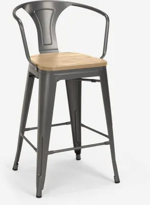Produktbild von Hoher barhocker industrielles design bar küche Steel Wood Back Light - Dunkel Grau