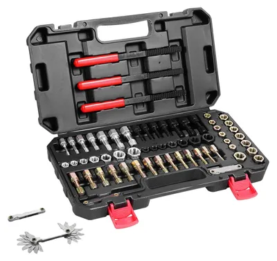 Produktbild von VEVOR 7-teiliges Gewindeschneider-Set, metrisches Gewinde-Restaurierungswerkzeug M10 M12 M14 M18 M20 M22, Nachschneidewerkzeug-Set mit Aufbewahrungskoffer, wärmebehandelter Kohlenstoffstahl, für Anwendungen zur Reparatur von Automobilgewinden, 61 Stück