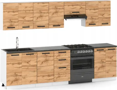 Produktbild von ULWEHOME Küchenmöbel Küchenmöbel-Set Küche „Milan“ 280 cm | Unterschrank - Regal - Arbeitsplatte - Küchenzeile - neue Küche | Eiche Wotan 2,8 m