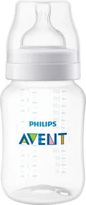A clear, studio shot of a Philips Avent baby bottle against a white background.