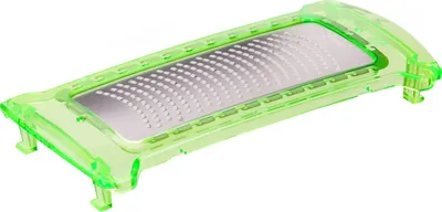 A close-up, isolated shot of a green grater attachment.