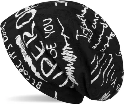 Produktbild von styleBREAKER Beanie Mütze mit Schrift Muster im Destroyed Vintage Design, Slouch Longbeanie, Uni 04024074