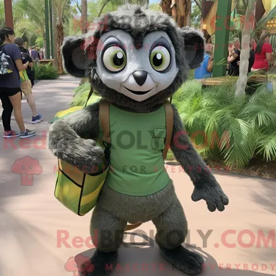 Produktbild von Maskottchencharakter REDBROKOLY eines Olivmaki mit Minirock und Rucksack