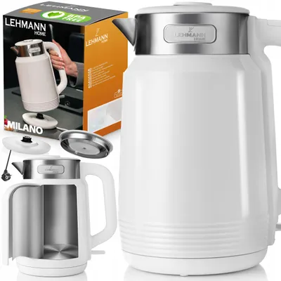 Obrázek produktu pro Bezdrátová elektrická konvice, 2200 W, 2 litry, bílá, ocelová, s otočnou základnou o 360°