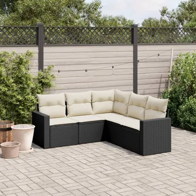 Produktbild von Design 5-tlg. Garten-Sofagarnitur mit Kissen Schwarz Poly Rattan, Gartensofas 2024