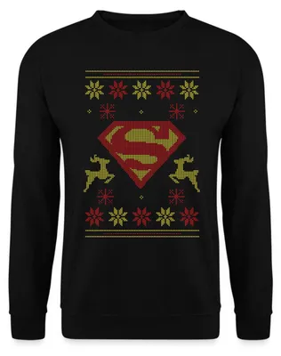 Produktbild von Spreadshirt Justice League Superman Logo Ugly Christmas Uni Pullover, S, Schwarz