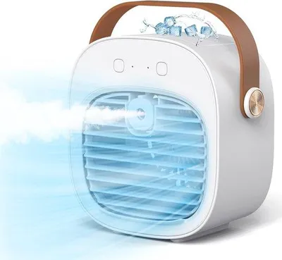 Immagine prodotto di Mini-raffrescatore d'aria portatile e ricaricabile, con serbatoio per l'acqua, ideale per l'uso in casa, in camera da letto, in ufficio, all'esterno e in ambienti interni