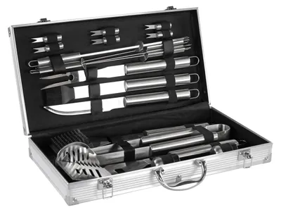 Immagine prodotto di Set professionale di accessori per barbecue in acciaio, completo di custodia