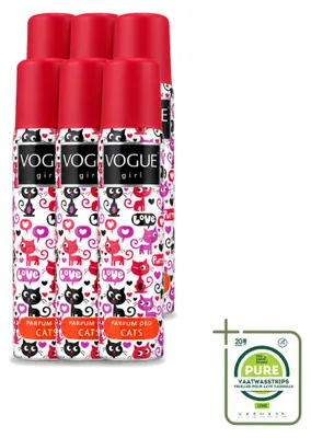 Productafbeelding van 6 x Vogue Girl Cats Deodorant - Witte chocolade en jasmijn - 100 ml - Grote verpakking - 6 stuks