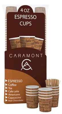 200 Espressobecher aus Karton mit Holzrührer, 110 ml