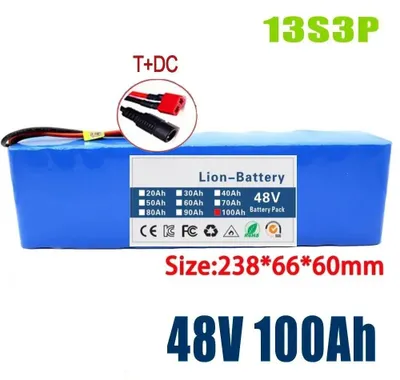 Produktbild von 48V 30Ah Lithium-Ionen-Akku - 13S3P Akkupack - T-DC-Anschluss - Inkl. 54,6V Ladegerät - Maße 238×66×60 mm - Gewicht 1,8 kg - Für 48V Motoren