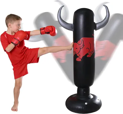 Produktbild von Aufblasbare Boxsack Erwachsene Mit Boxhandschuhen Und Luftpumpe,Trainingsboxsack,Freistehende Kickboxsäcke Ausrüstung,0,3 Mm Dickem PVC-Material Stand