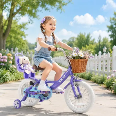 Kinderfahrrad 16 Zoll für Mädchen 4-7 Jahre, rosa, mit Korb und Puppensitz