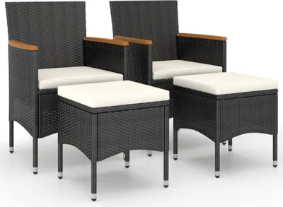 Produktbild von vidaXL 4-tlg. Gartenstuhl und Hocker Set Poly Rattan Schwarz