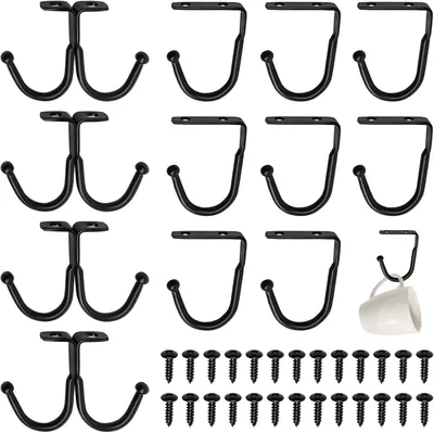 Tassenhalter unter Schrank, 12 Stück, schwarz, Metall, 8+4 Haken