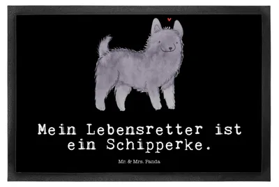 Produktbild von Mr. & Mrs. Panda Schmutzmatte Schipperke Lebensretter 50 x 75 cm - Schwarz - Geschenk, Belgische Hunderasse, fußmatte, Türmatte, Schmutzfangmatte, Fussmatte