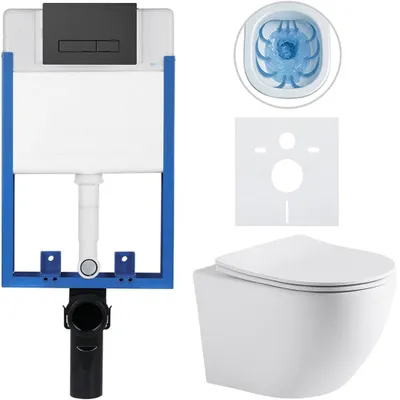 Obrázek produktu pro Kompletní podomítkový WC set Lite/Cesso - bílá matná - WC tlačítko Slim, černé matné - k zazdění - 49x36 cm