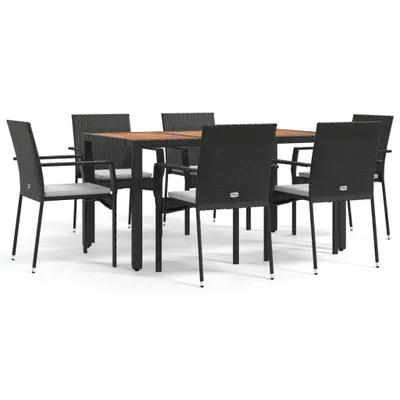 Produktbild von vidaXL 7-tlg. Garten-Essgruppe mit Kissen Schwarz Poly Rattan