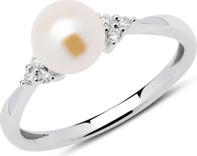 Produktbild von 585er Weißgold Unique Ring Diamanten Perle DR0417 (Größe: 52mm)