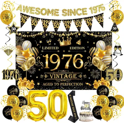 Productafbeelding van 50e verjaardag decoratie heren dames vintage banner - Zwart goud