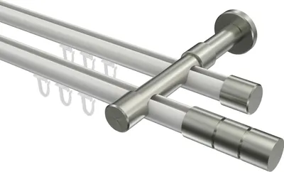 Produktbild von Interdeco Innenlaufstange / Gardinenstange mit Innenlauf Weiß / Edelstahl-Optik, Typ Prestige Elanto (Rillenzylinder), 20 mm Ø 2-läufig, 120 cm