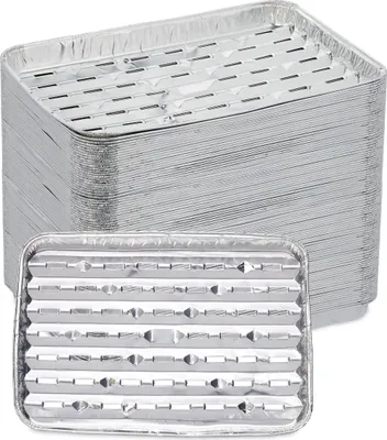 Obrázek produktu pro Relaxdays hliníkové misky na grilování, sada 100 ks, 34 x 22 cm, hliníkové misky na grilování, hliníkové misky na grilování s otvory, do 260 °C, stříbrné