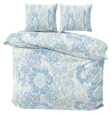 Produktbild von Biber Bettwäsche 200x200 cm Feinbiber Baumwolle Bettbezug Blau Weiß Winter Geblümt 3 teilig