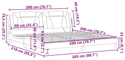 Imagen del producto de Estructura de cama, Viana, con iluminación LED, sin colchón, color blanco, 200x200 cm. ¡Lumarko!