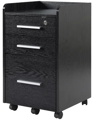 Produktbild von Aktenschrank aus Holz mit 3 Schubladen, Sicherheitsschlš¹sseln und 5 Rollen, 39,2 x 40 x 65,4 cm, Schwarz