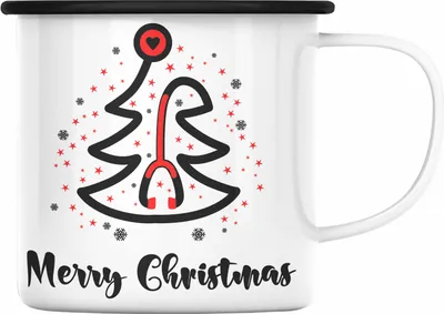 Produktbild von Trendation - Krankenschwester Emaille Tasse Geschenk Spritze Geschenk Krankenschwestern Emaille Emaille Tasse Arzt Ärtzin Arzthelferin Weihnachten Merry Christmas (Schwarz)