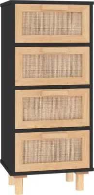 Obrázek produktu pro Příborník černý 40x30x90 cm masivní borovice a přírodní ratan